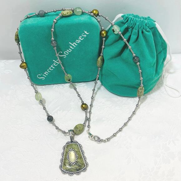 CAROLYN POLLACK Sterling Green Jaspar Pendant Necklace Bead Enhancer Silver - Picture 2 of 13